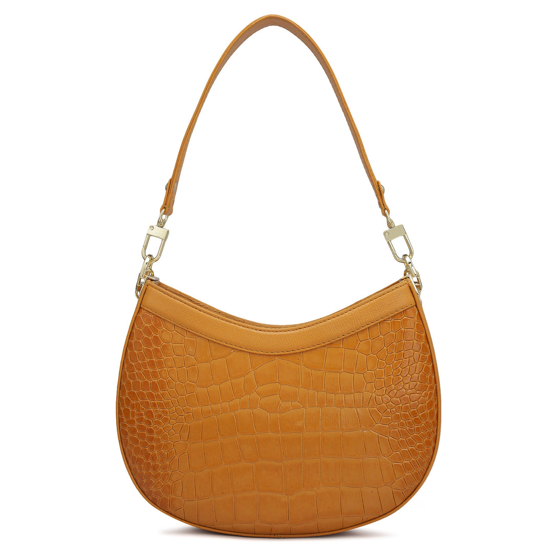 Small Croco Leather Baguette - Flame