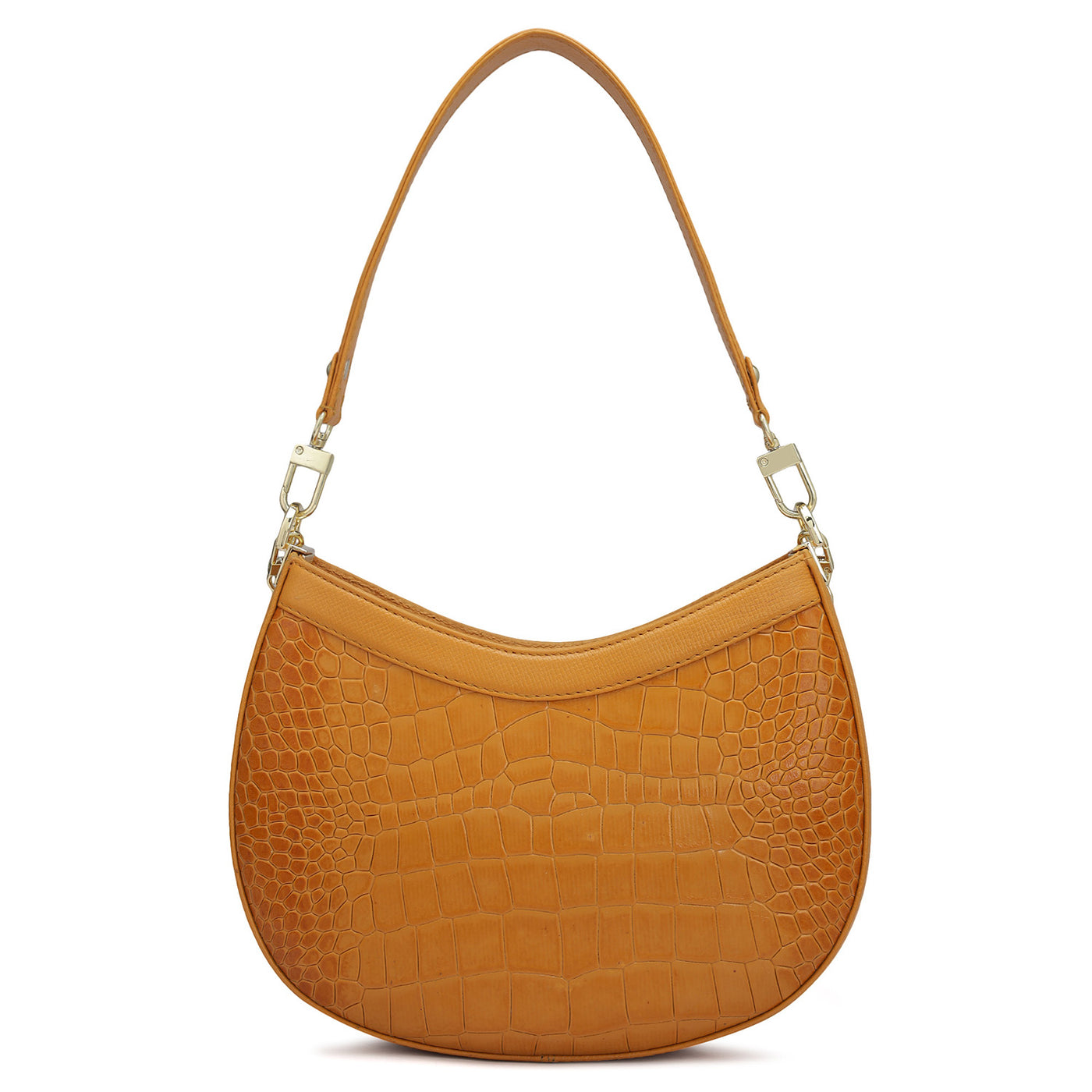 Small Croco Leather Baguette - Flame