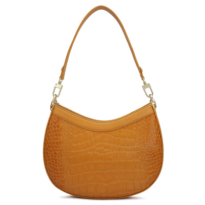 Small Croco Leather Baguette - Flame