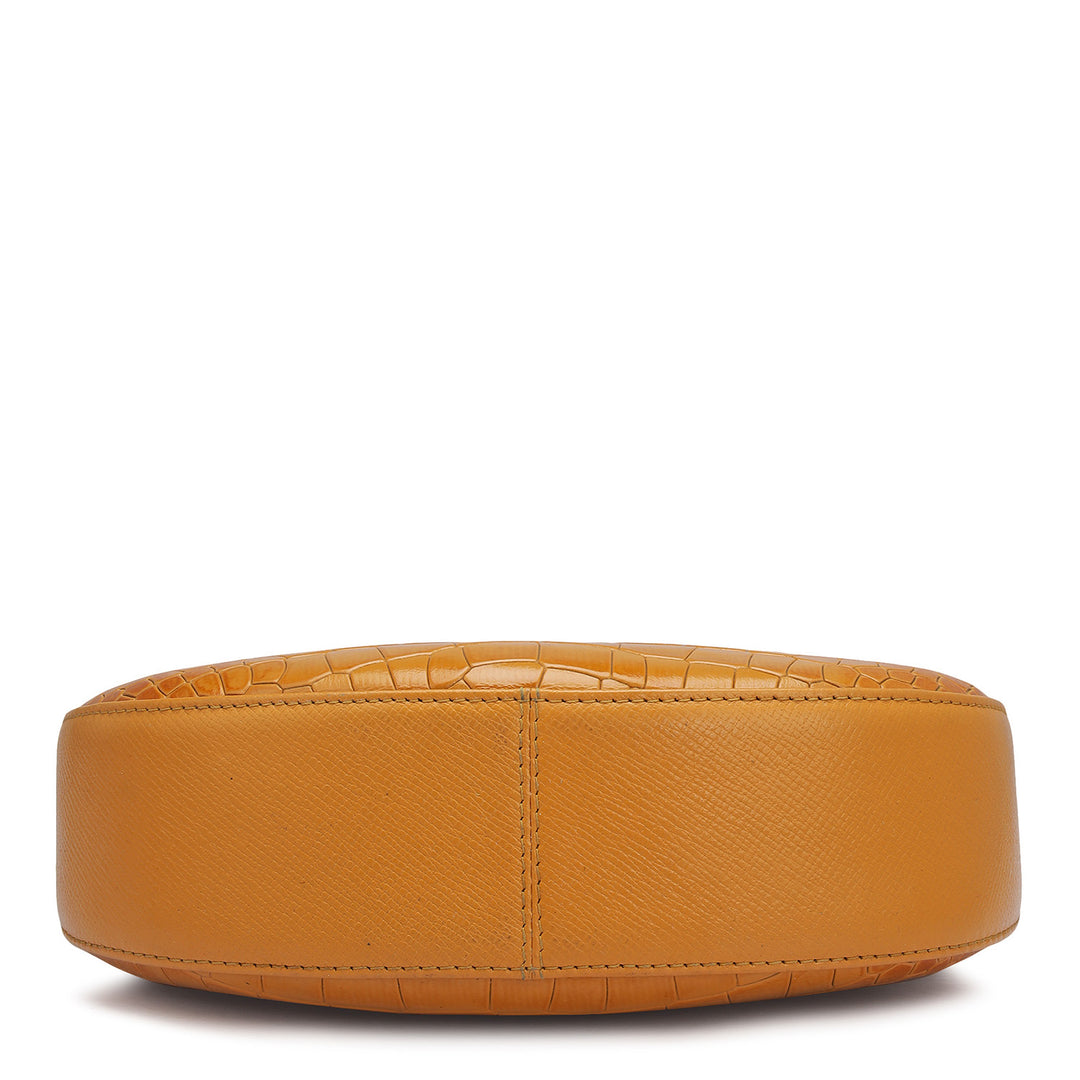 Small Croco Leather Baguette - Flame