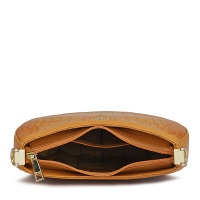 Small Croco Leather Baguette - Flame