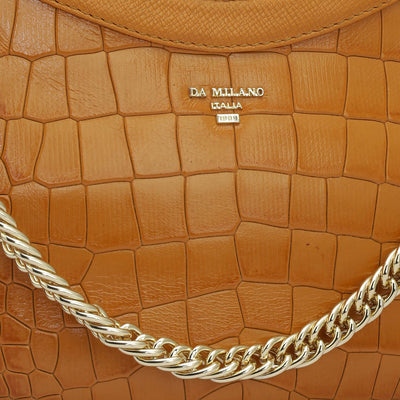 Small Croco Leather Baguette - Flame