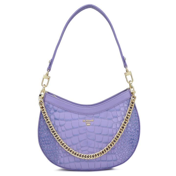 Small Croco Leather Baguette - Purple Haze