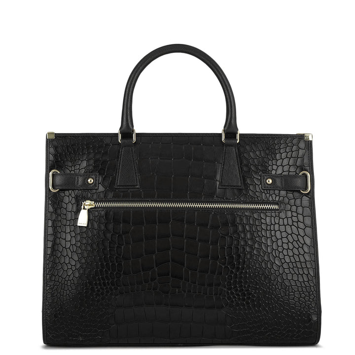 Large Croco Franzy Leather Satchel - Black