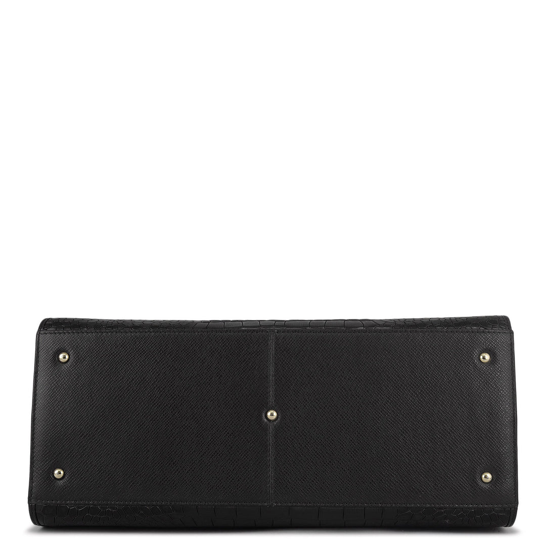 Large Croco Franzy Leather Satchel - Black