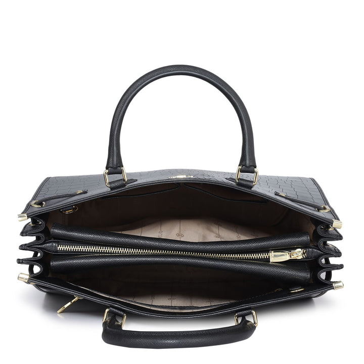 Large Croco Franzy Leather Satchel - Black