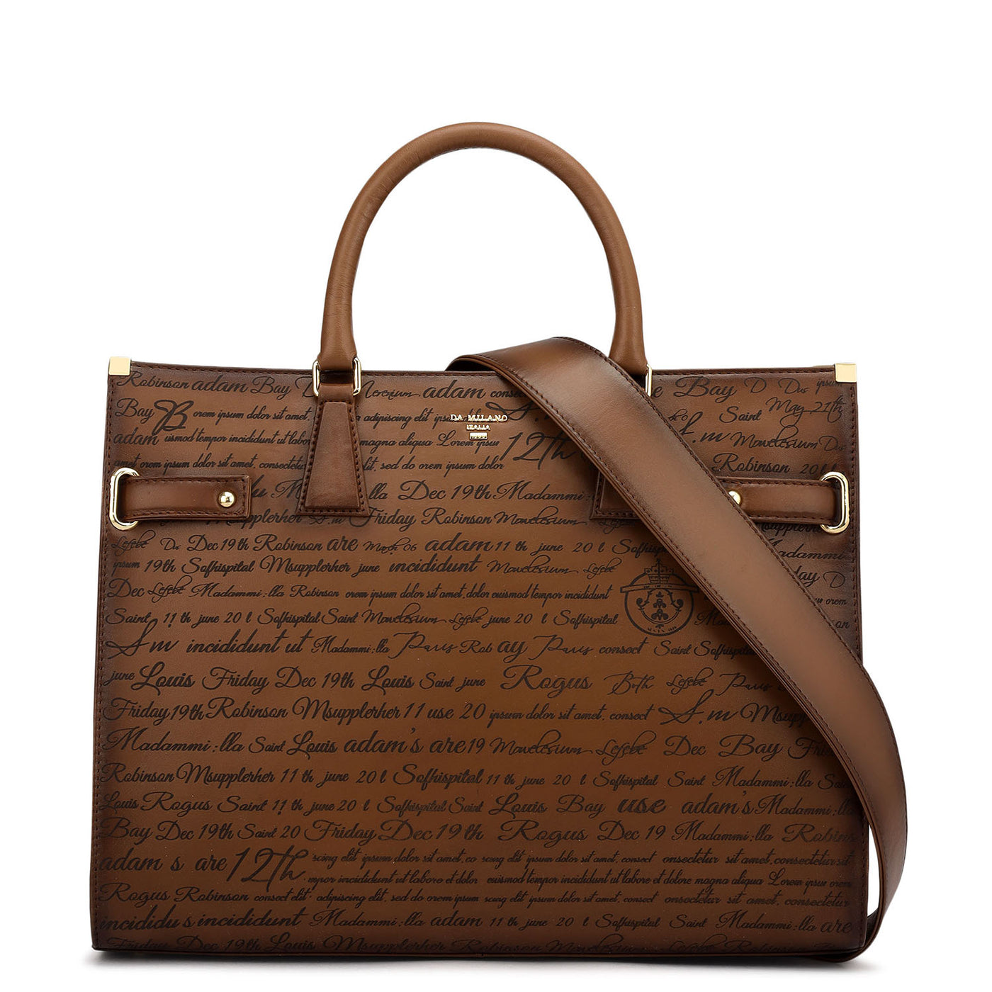 Medium Signato Leather Satchel - Cognac