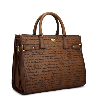 Medium Signato Leather Satchel - Cognac