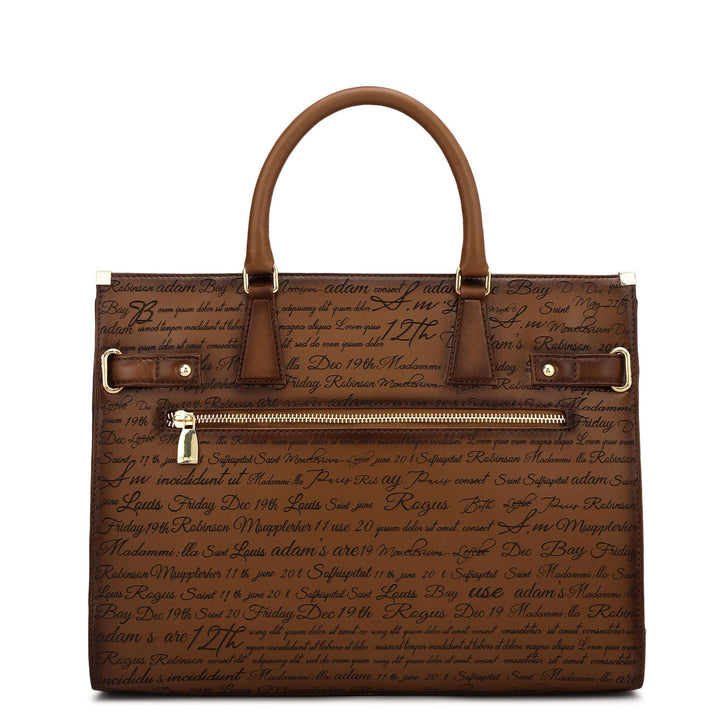 Medium Signato Leather Satchel - Cognac