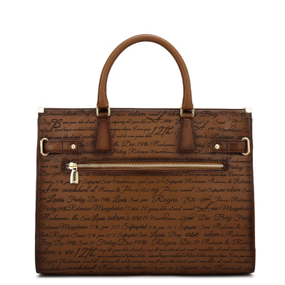 Medium Signato Leather Satchel - Cognac
