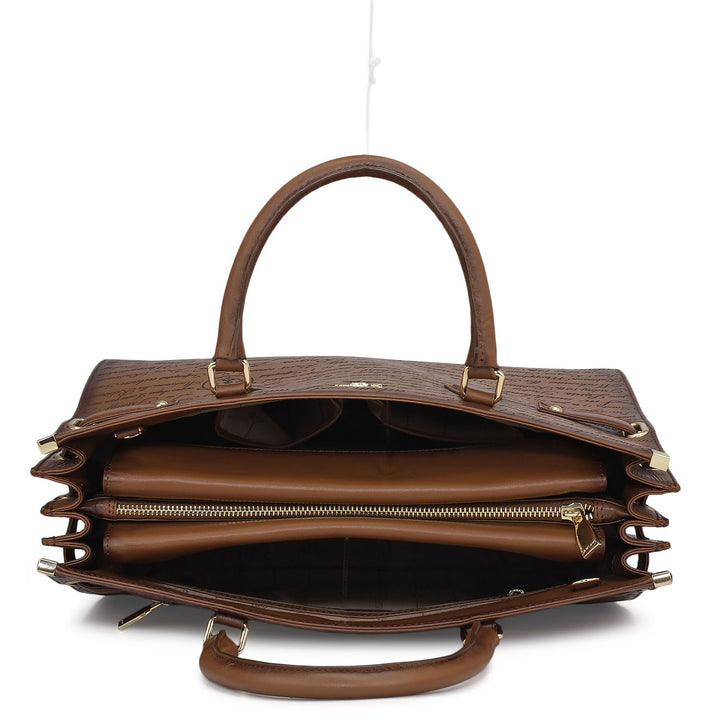 Medium Signato Leather Satchel - Cognac