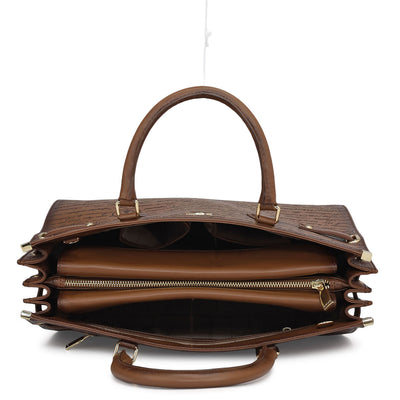 Medium Signato Leather Satchel - Cognac