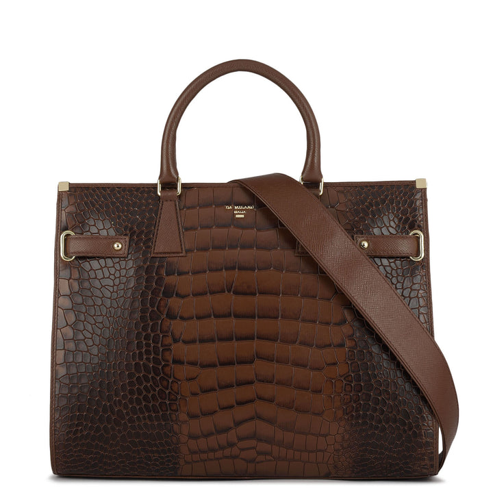 Large Croco Franzy Leather Satchel - Date