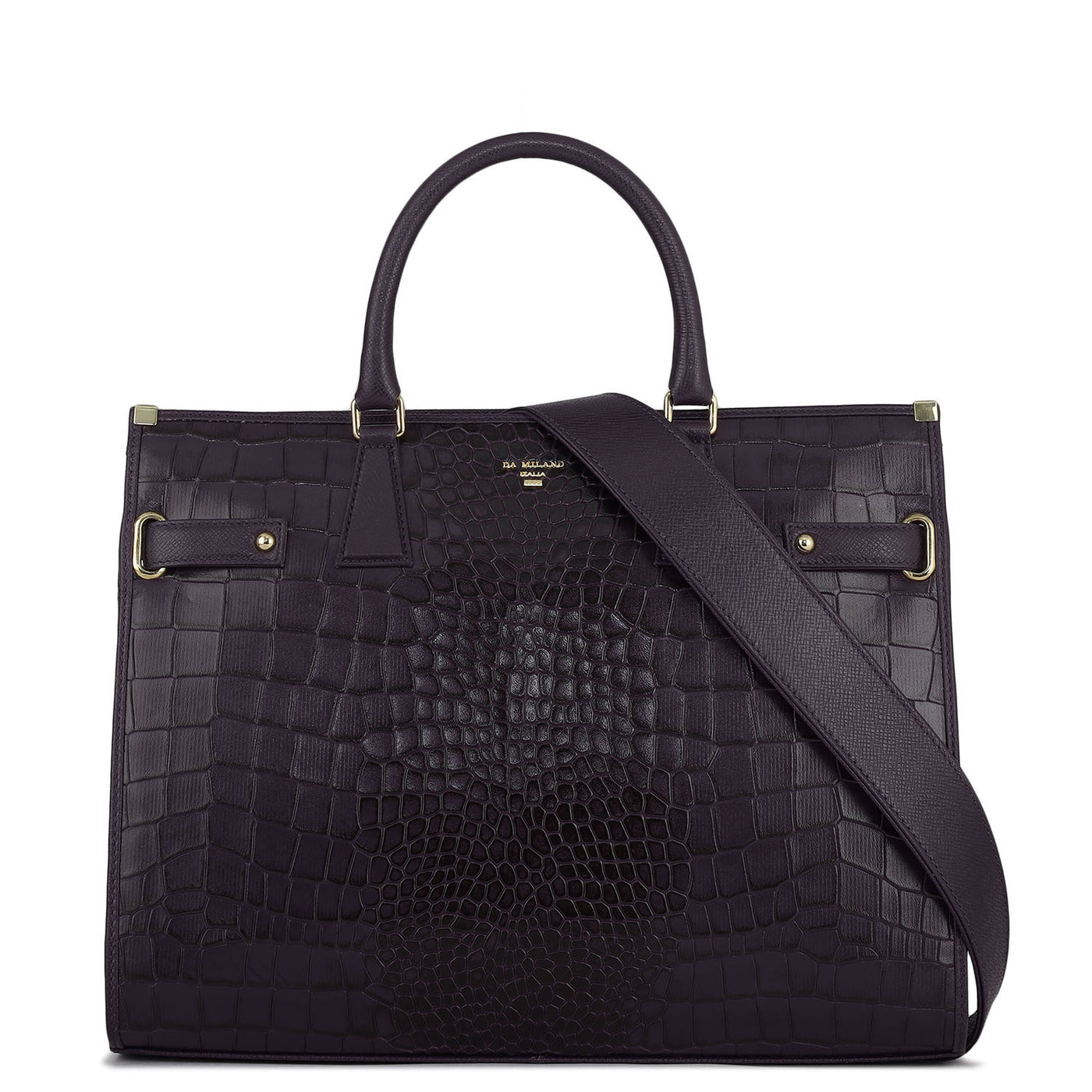 Large Croco Franzy Leather Satchel - Grapevine