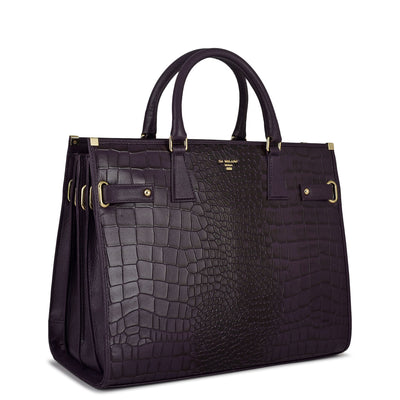 Large Croco Franzy Leather Satchel - Grapevine