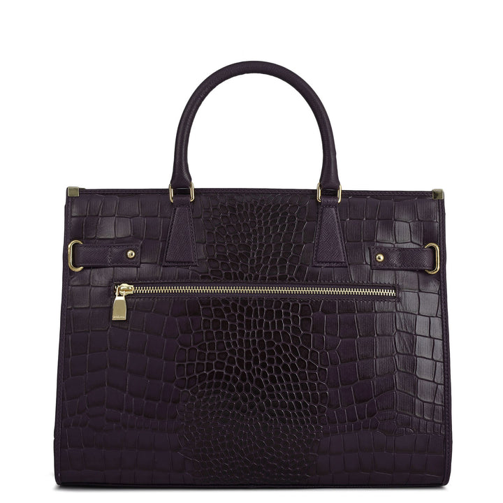 Large Croco Franzy Leather Satchel - Grapevine
