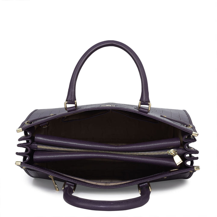 Large Croco Franzy Leather Satchel - Grapevine