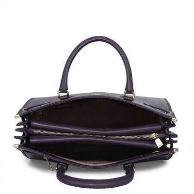 Large Croco Franzy Leather Satchel - Grapevine