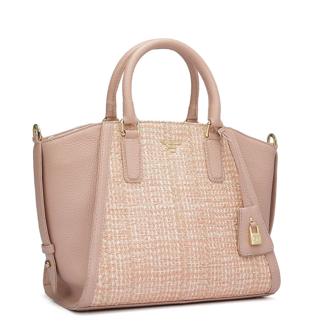 Small Canvas Wax Leather Satchel - Baby Pink