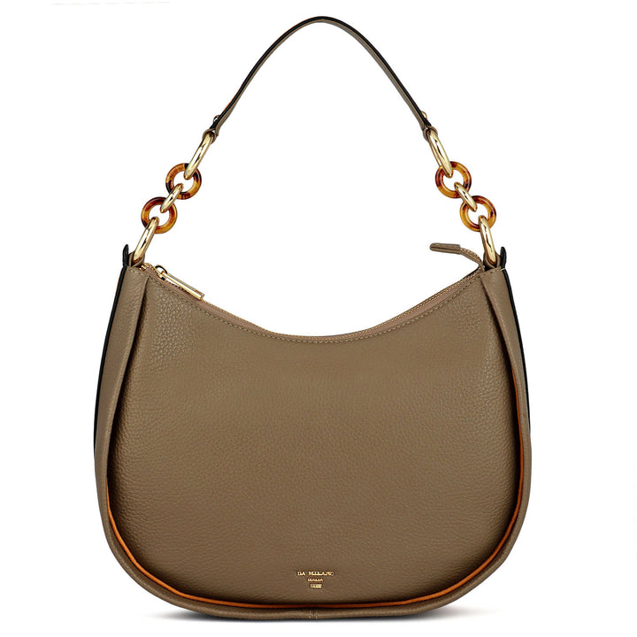Medium Wax Leather Hobo - Greyish Taupe