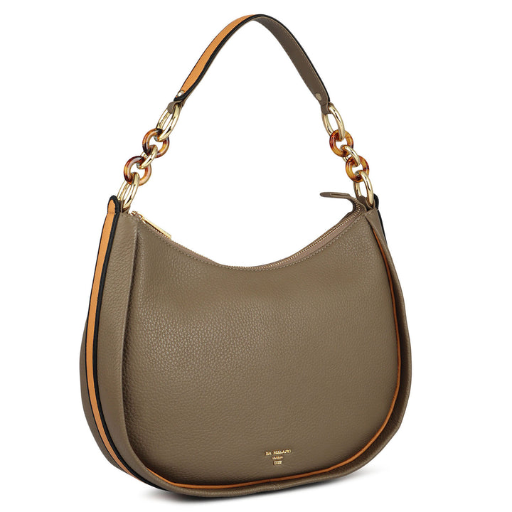 Medium Wax Leather Hobo - Greyish Taupe