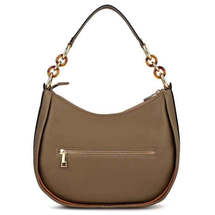 Medium Wax Leather Hobo - Greyish Taupe