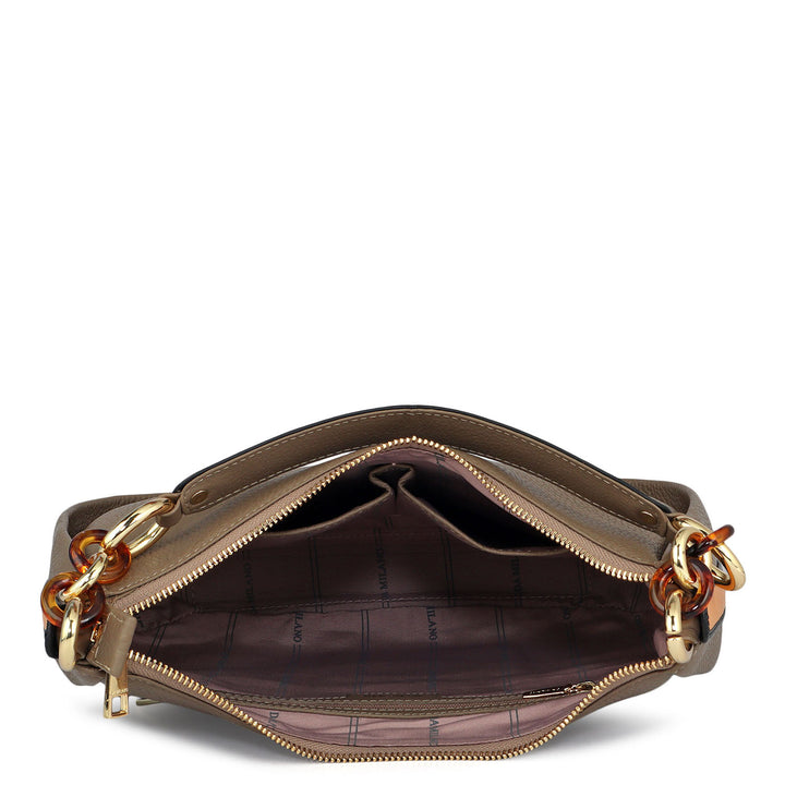 Medium Wax Leather Hobo - Greyish Taupe