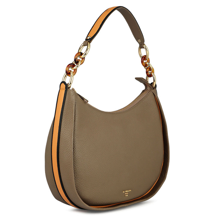 Medium Wax Leather Hobo - Greyish Taupe