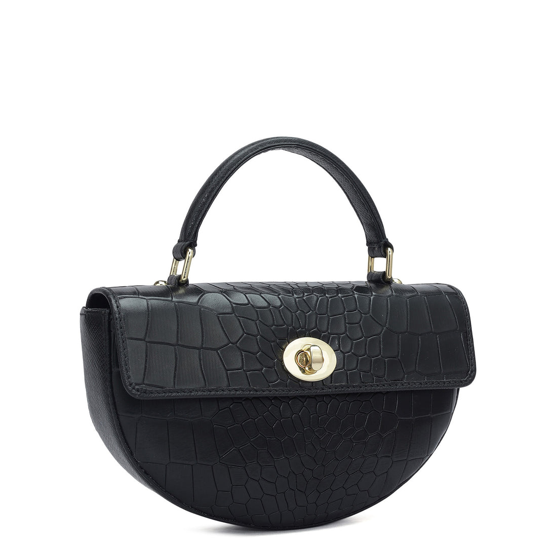 Small Croco Leather Satchel - Black