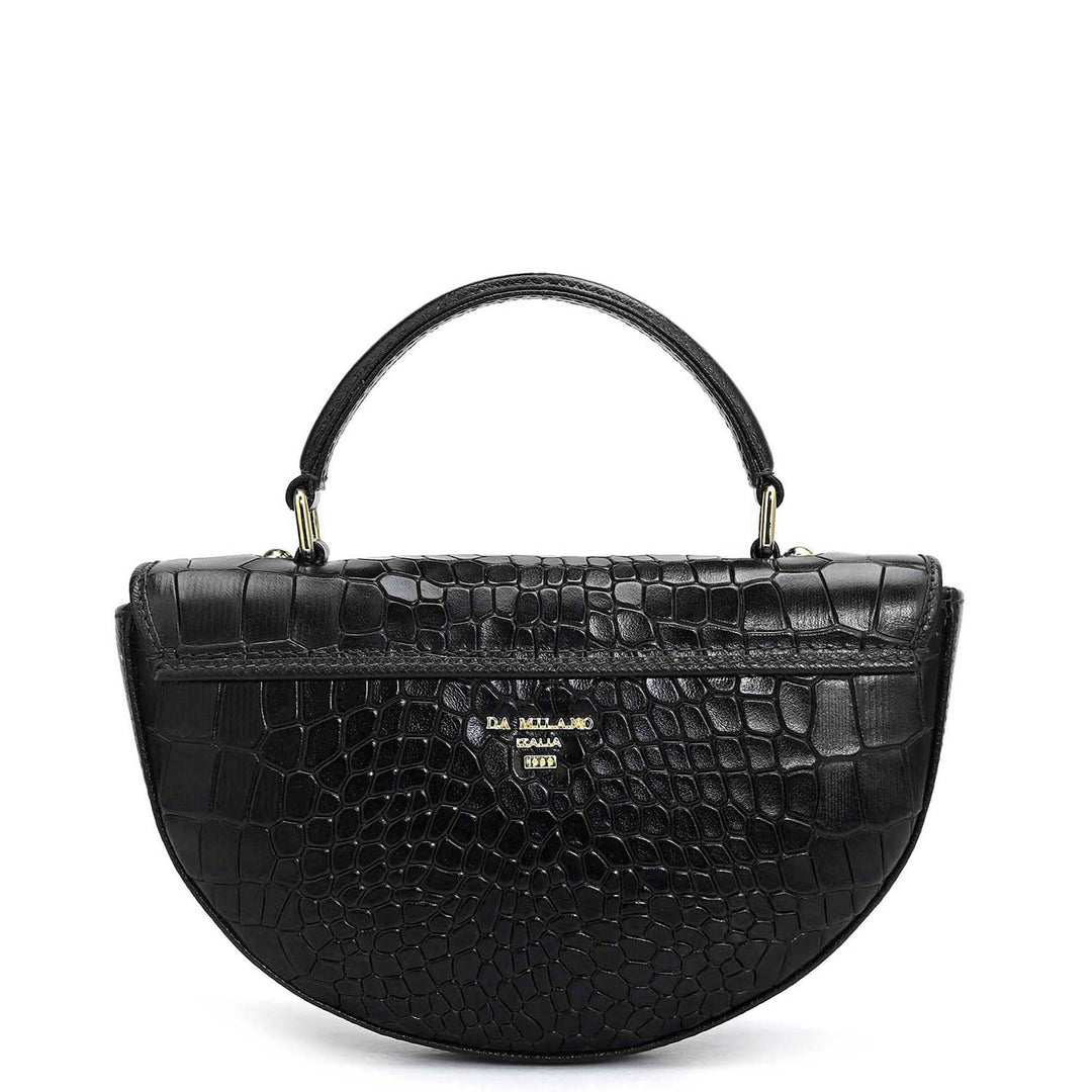 Small Croco Leather Satchel - Black