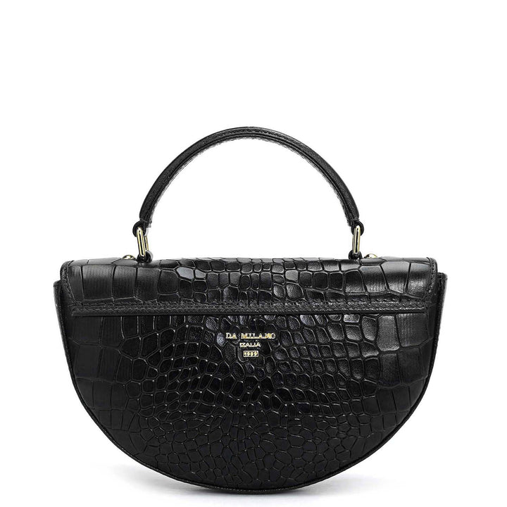 Small Croco Leather Satchel - Black
