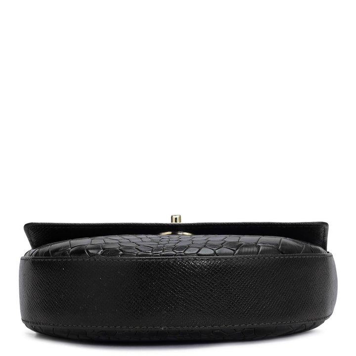 Small Croco Leather Satchel - Black