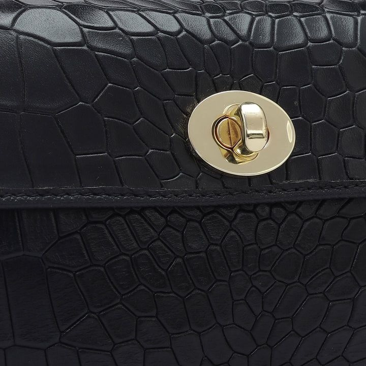 Small Croco Leather Satchel - Black