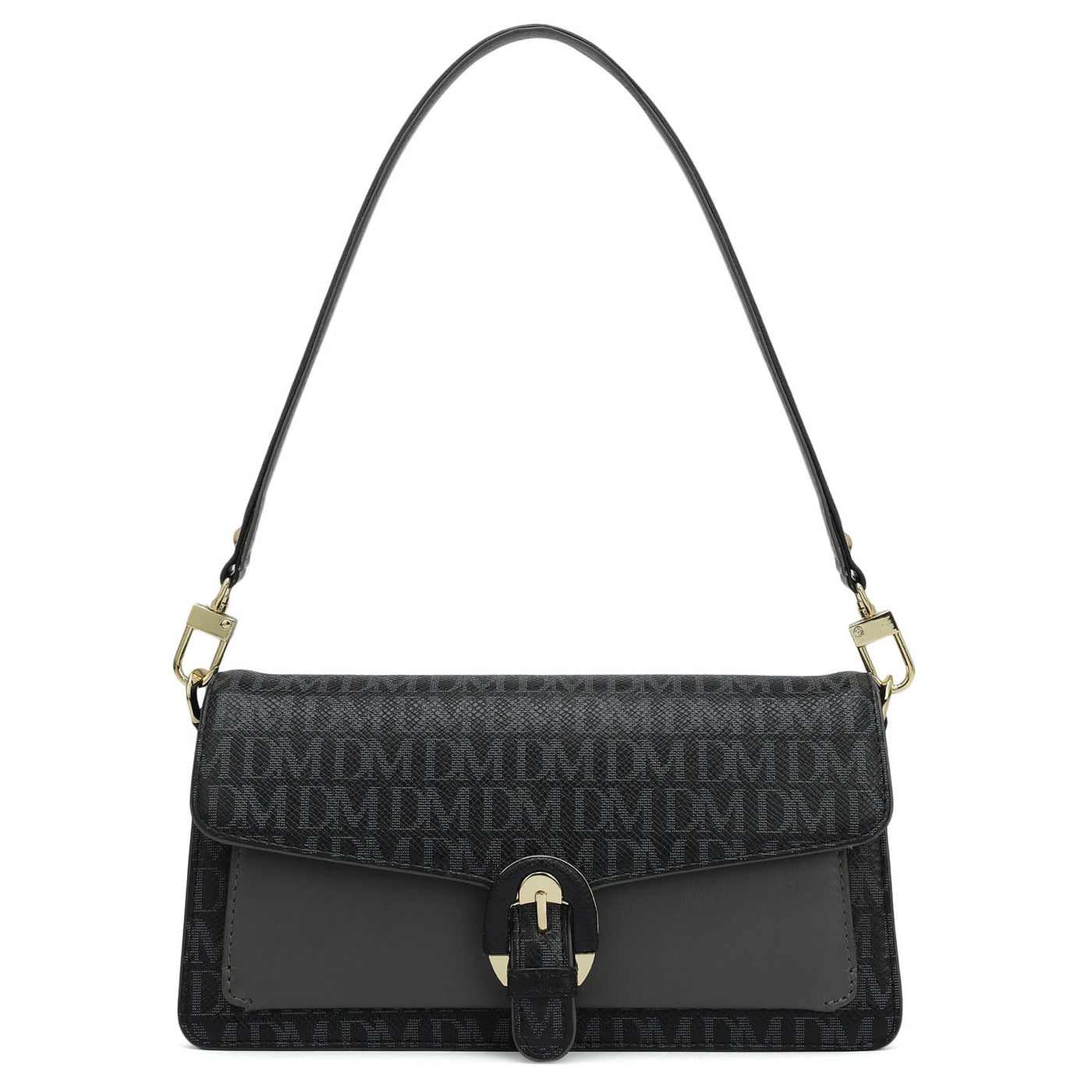 Small Monogram Plain Leather Baguette  - Black