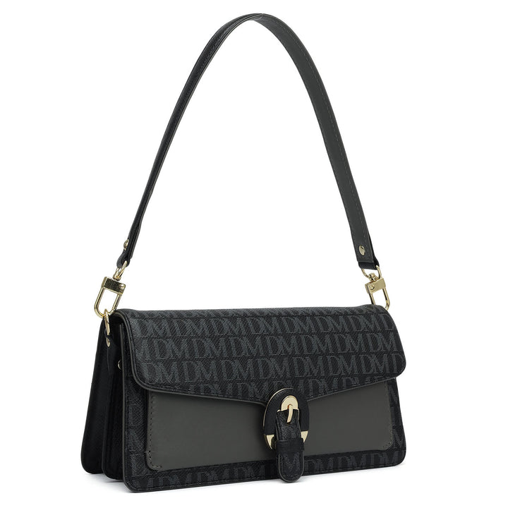 Small Monogram Plain Leather Baguette  - Black