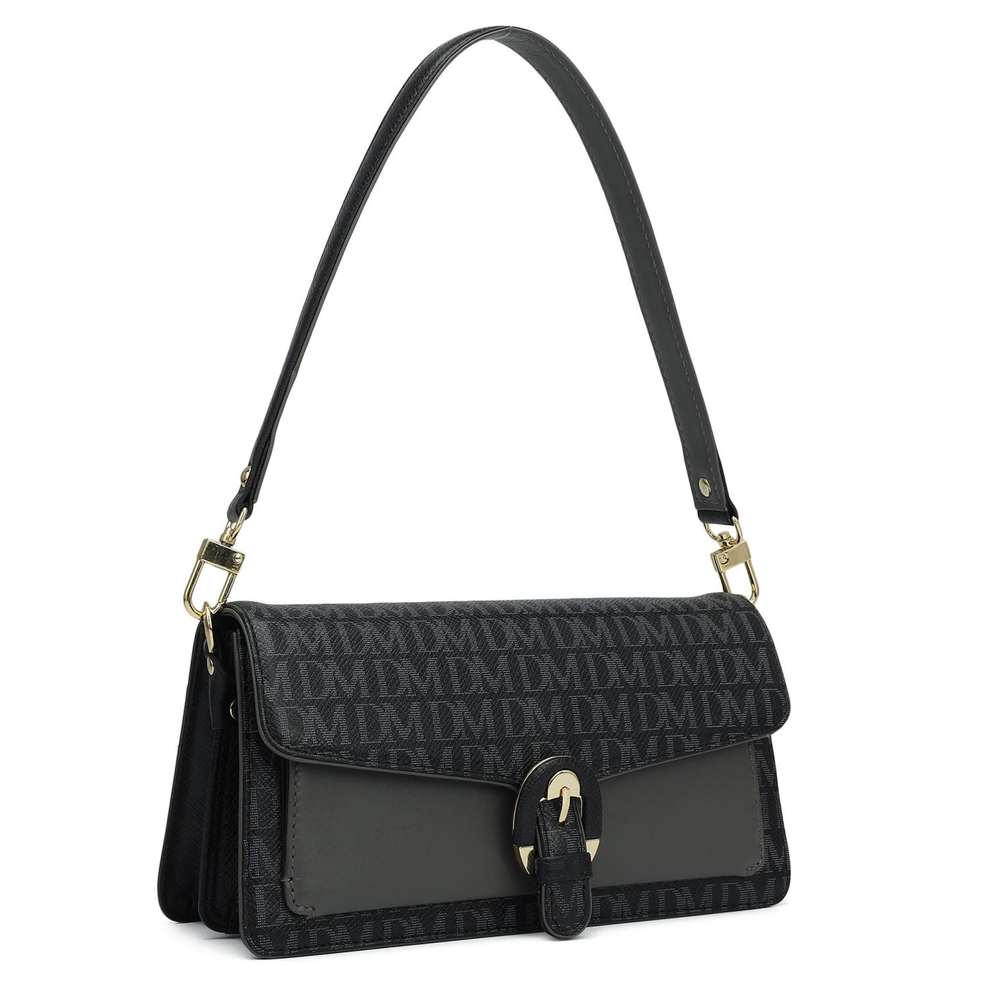 Small Monogram Plain Leather Baguette  - Black