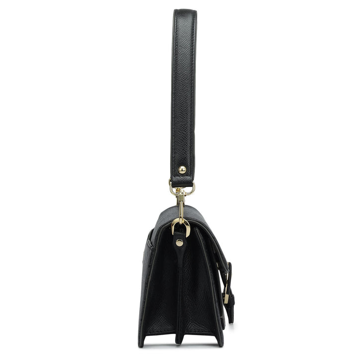 Small Monogram Plain Leather Baguette  - Black