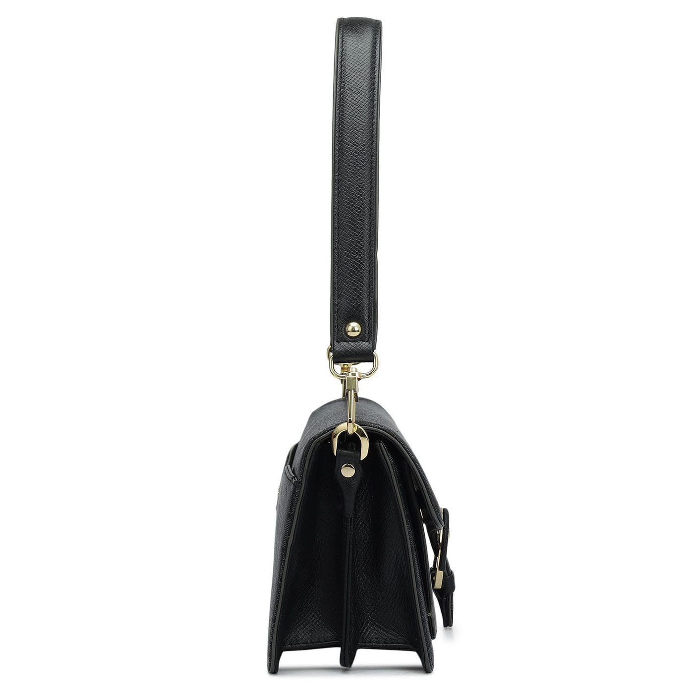Small Monogram Plain Leather Baguette  - Black
