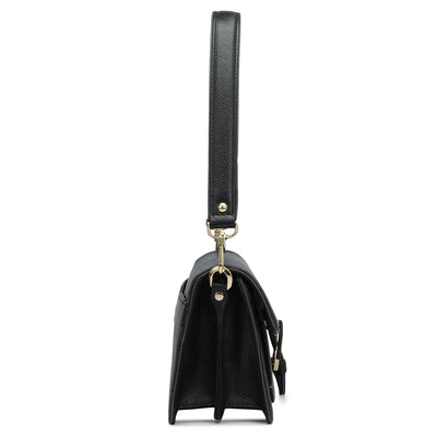 Small Monogram Plain Leather Baguette  - Black
