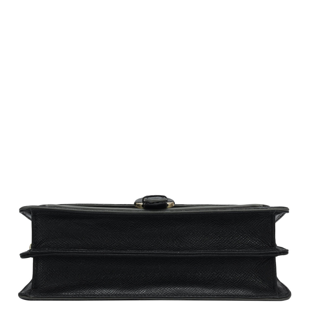 Small Monogram Plain Leather Baguette  - Black