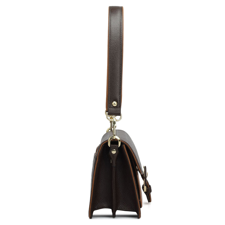 Small Monogram Plain Leather Baguette  - Chocolate