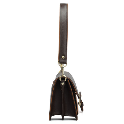 Small Monogram Plain Leather Baguette  - Chocolate