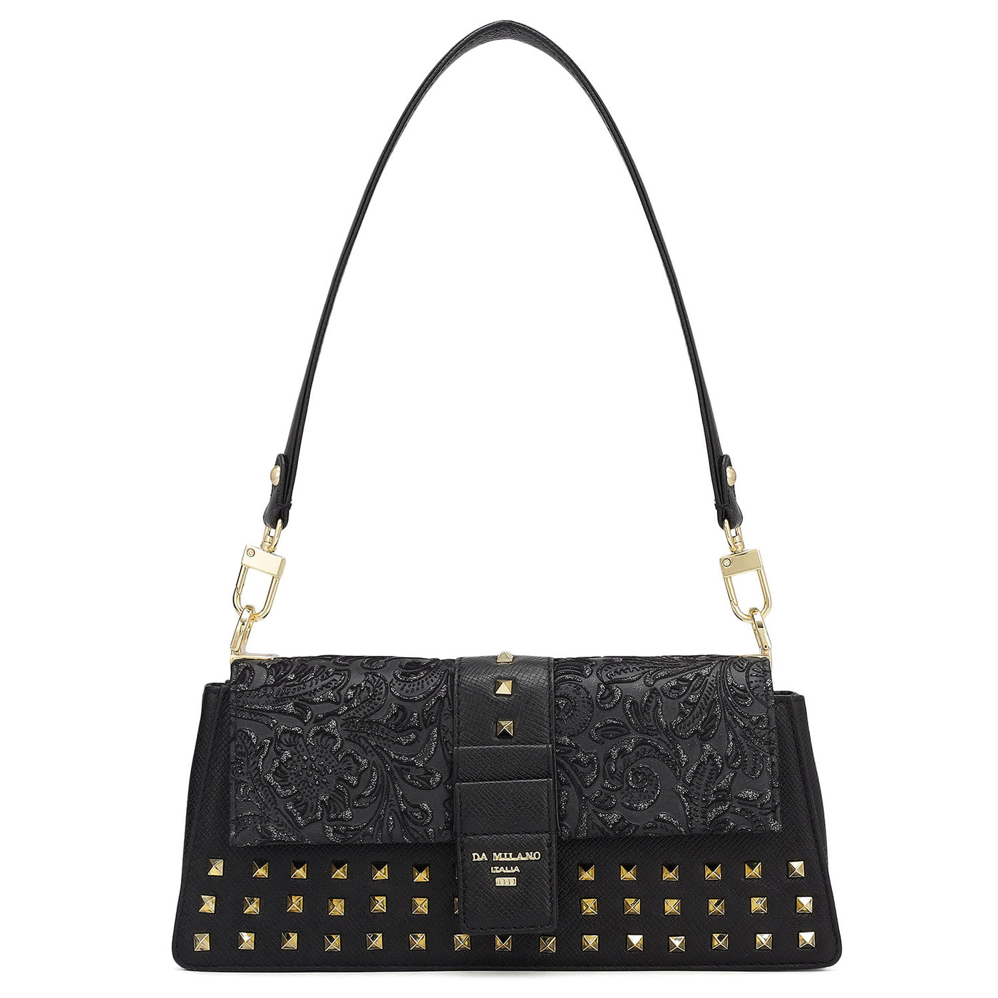 Small Floral Franzy Leather Baguette - Black
