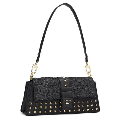 Small Floral Franzy Leather Baguette - Black