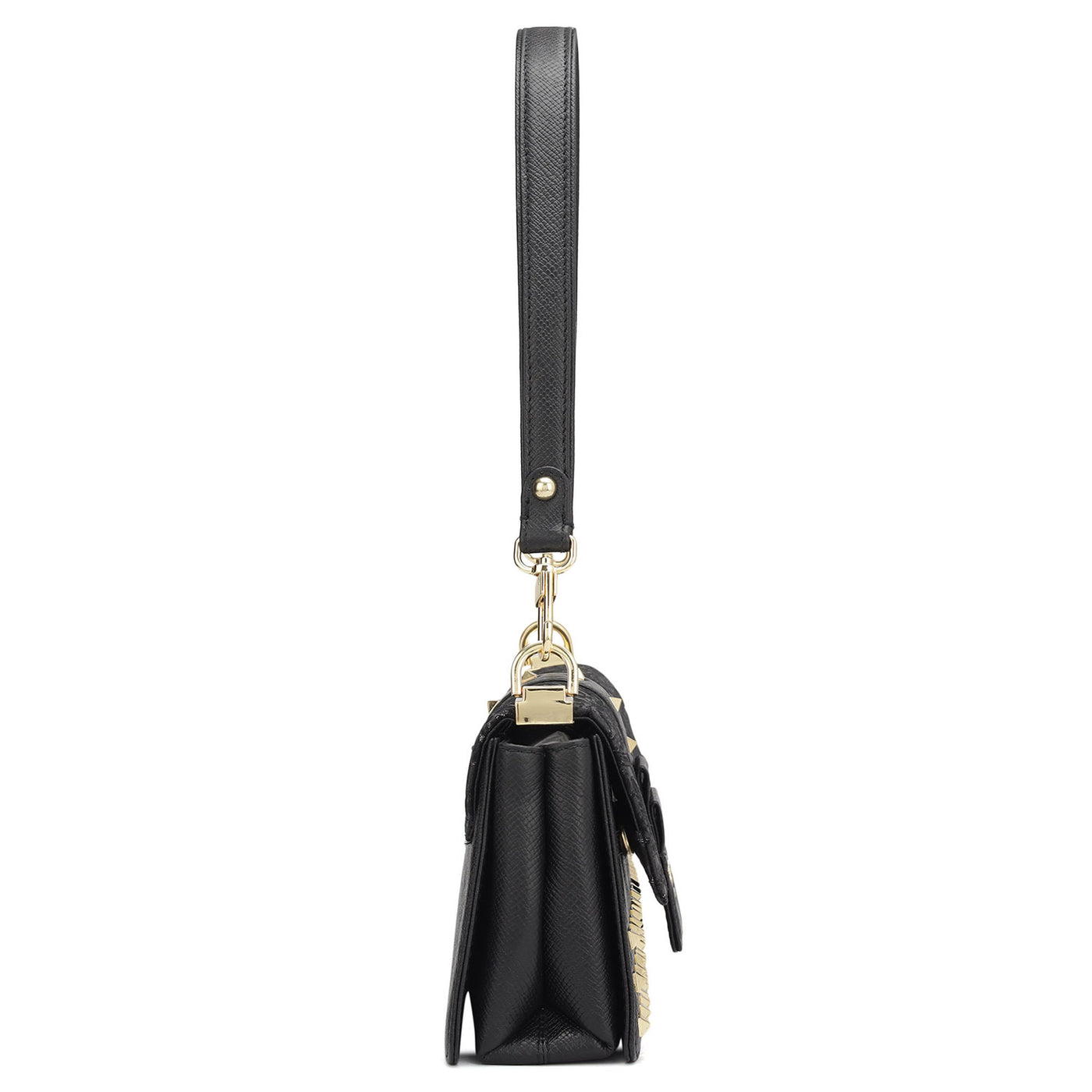 Small Floral Franzy Leather Baguette - Black