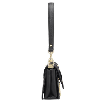 Small Floral Franzy Leather Baguette - Black