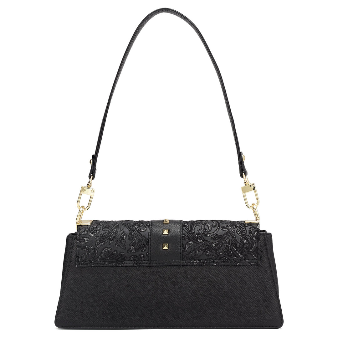 Small Floral Franzy Leather Baguette - Black