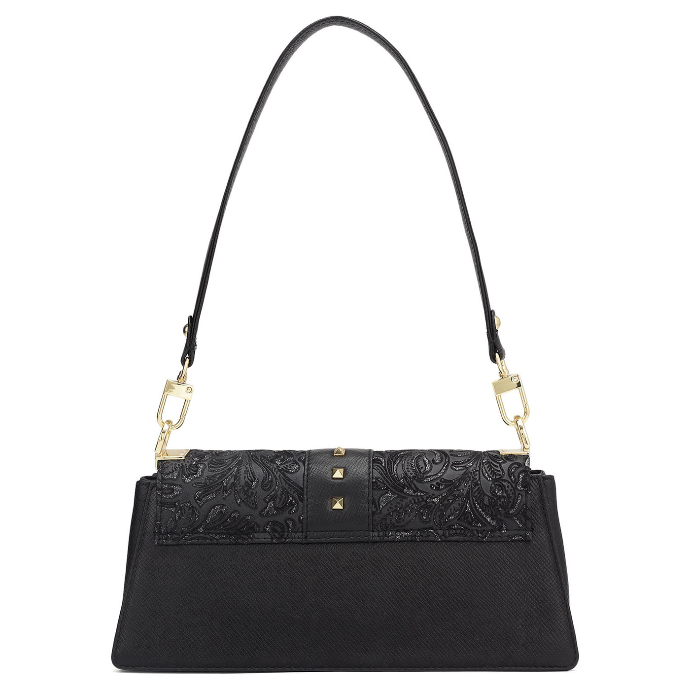 Small Floral Franzy Leather Baguette - Black