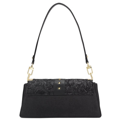 Small Floral Franzy Leather Baguette - Black
