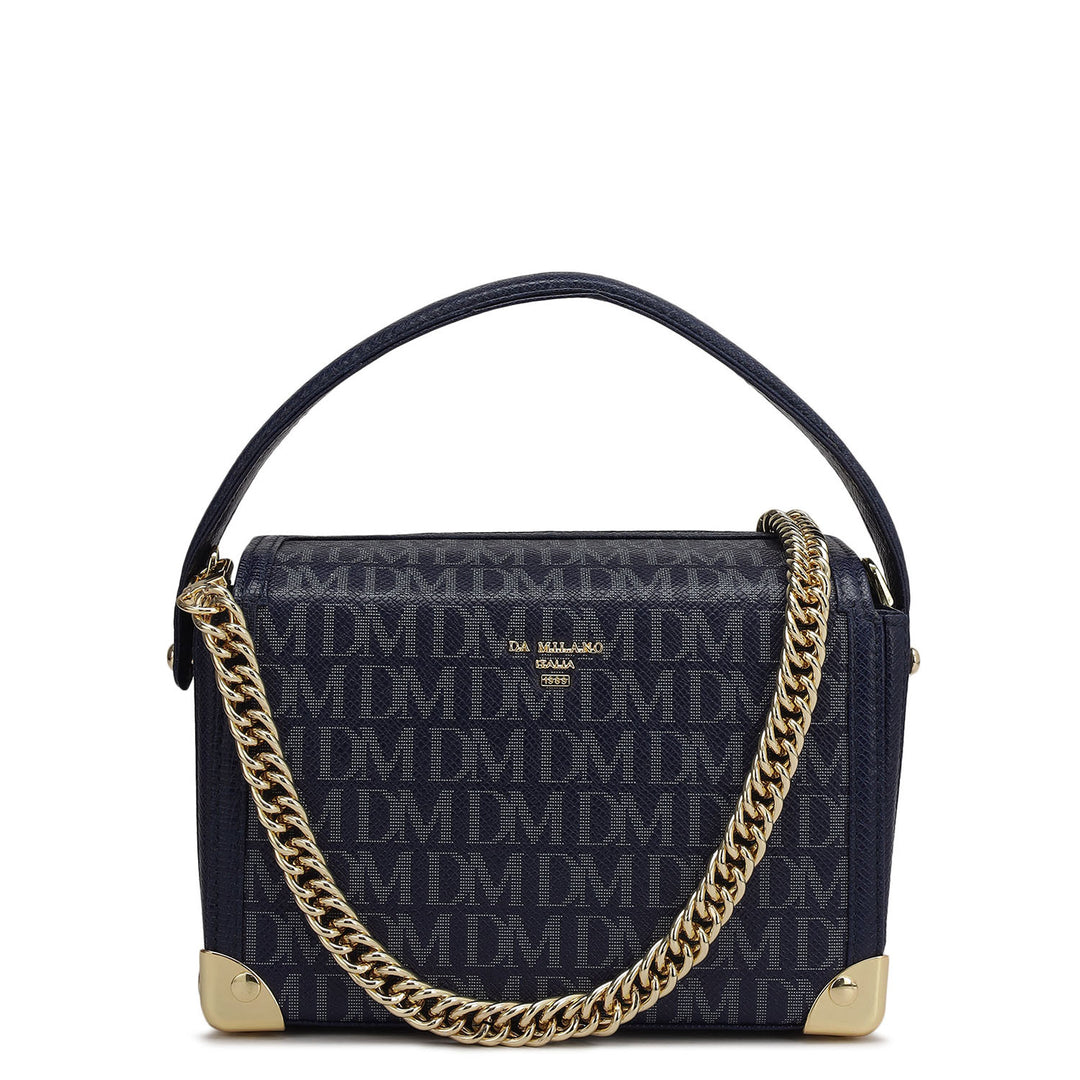 Small Monogram Leather Satchel - Ink Blue